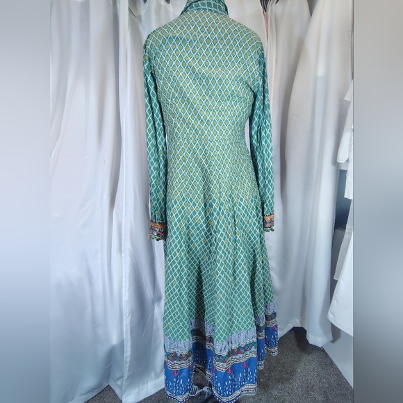 Biba Bohemian Maxi Dress, Patterned Green/Yellow Long Sleeve Ends/Buttons, 6 - Picture 4 of 16